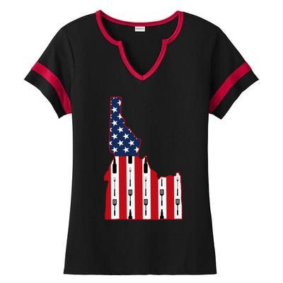 Idaho Usa Flag Fourth July 4th Fathers Day Bbq Beer Summer Gift Ladies Halftime Notch Neck Tee