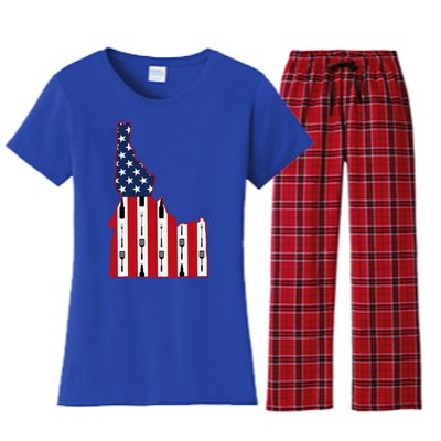 Idaho Usa Flag Fourth July 4th Fathers Day Bbq Beer Summer Gift Women's Flannel Pajama Set