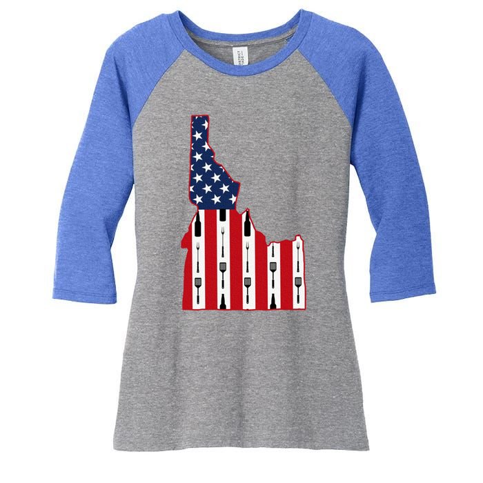 Idaho Usa Flag Fourth July 4th Fathers Day Bbq Beer Summer Gift Women's Tri-Blend 3/4-Sleeve Raglan Shirt