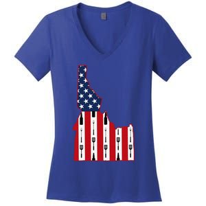 Idaho Usa Flag Fourth July 4th Fathers Day Bbq Beer Summer Gift Women's V-Neck T-Shirt