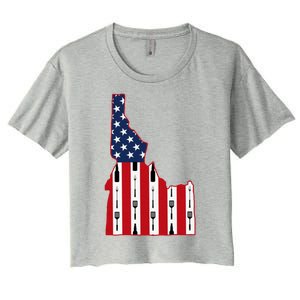 Idaho Usa Flag Fourth July 4th Fathers Day Bbq Beer Summer Gift Women's Crop Top Tee