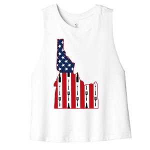 Idaho Usa Flag Fourth July 4th Fathers Day Bbq Beer Summer Gift Women's Racerback Cropped Tank