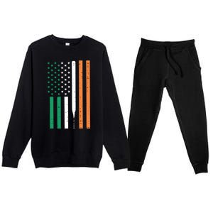 Irish Us Flag Baseball Bat St Patricks Day Sports Patriotic Great Gift Premium Crewneck Sweatsuit Set