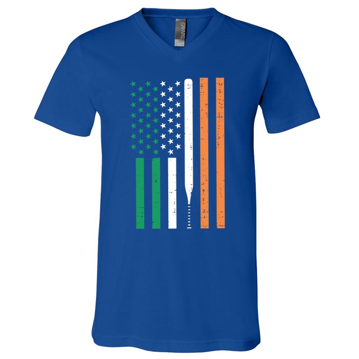 Irish Us Flag Baseball Bat St Patricks Day Sports Patriotic Great Gift V-Neck T-Shirt