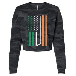 Irish Us Flag Ice Hockey St Patricks Day Sports Patriotic Gift Cropped Pullover Crew