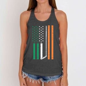 Irish Us Flag Ice Hockey St Patricks Day Sports Patriotic Gift Women's Knotted Racerback Tank