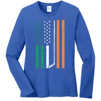 Irish Us Flag Ice Hockey St Patricks Day Sports Patriotic Gift Ladies Long Sleeve Shirt