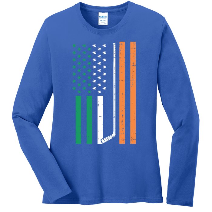 Irish Us Flag Ice Hockey St Patricks Day Sports Patriotic Gift Ladies Long Sleeve Shirt