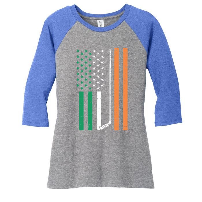 Irish Us Flag Ice Hockey St Patricks Day Sports Patriotic Gift Women's Tri-Blend 3/4-Sleeve Raglan Shirt