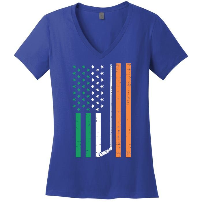 Irish Us Flag Ice Hockey St Patricks Day Sports Patriotic Gift Women's V-Neck T-Shirt