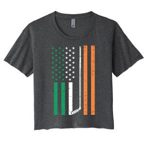 Irish Us Flag Ice Hockey St Patricks Day Sports Patriotic Gift Women's Crop Top Tee