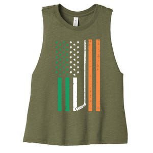 Irish Us Flag Ice Hockey St Patricks Day Sports Patriotic Gift Women's Racerback Cropped Tank