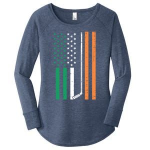 Irish Us Flag Ice Hockey St Patricks Day Sports Patriotic Gift Women's Perfect Tri Tunic Long Sleeve Shirt