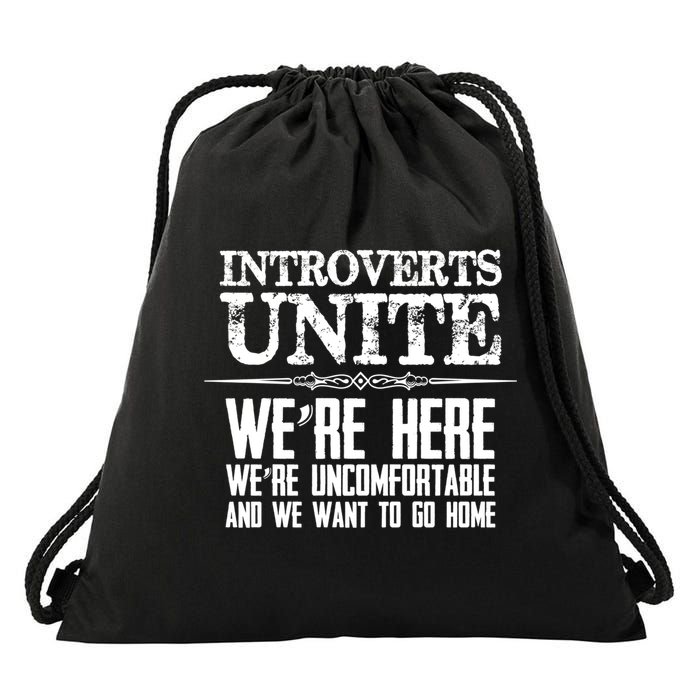 Introverts Unite Funny Gift For Introverted And Cute Gift Drawstring Bag