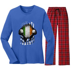 Ireland Usa Flag Irish American Gift Women's Long Sleeve Flannel Pajama Set 