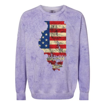 Illinois Usa Flag Patriotic Retro Vintage Colorblast Crewneck Sweatshirt