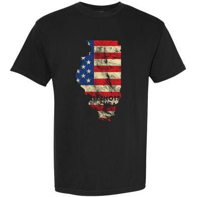 Illinois Usa Flag Patriotic Retro Vintage Garment-Dyed Heavyweight T-Shirt