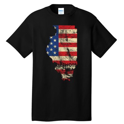 Illinois Usa Flag Patriotic Retro Vintage Tall T-Shirt