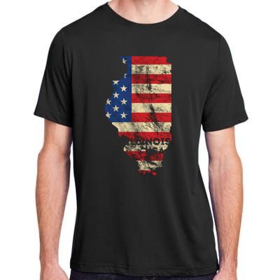 Illinois Usa Flag Patriotic Retro Vintage Adult ChromaSoft Performance T-Shirt