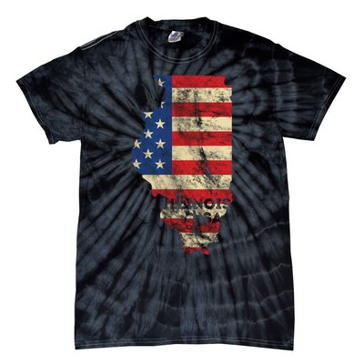 Illinois Usa Flag Patriotic Retro Vintage Tie-Dye T-Shirt