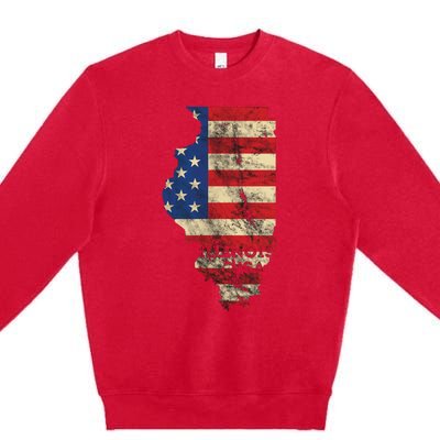 Illinois Usa Flag Patriotic Retro Vintage Premium Crewneck Sweatshirt