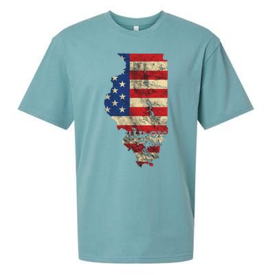 Illinois Usa Flag Patriotic Retro Vintage Sueded Cloud Jersey T-Shirt