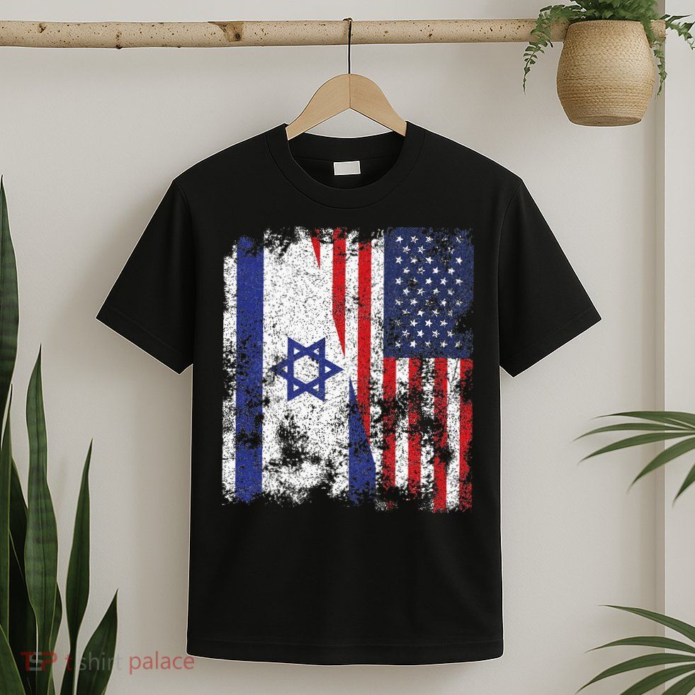 Israel USA Flag Distressed Half American T-Shirt