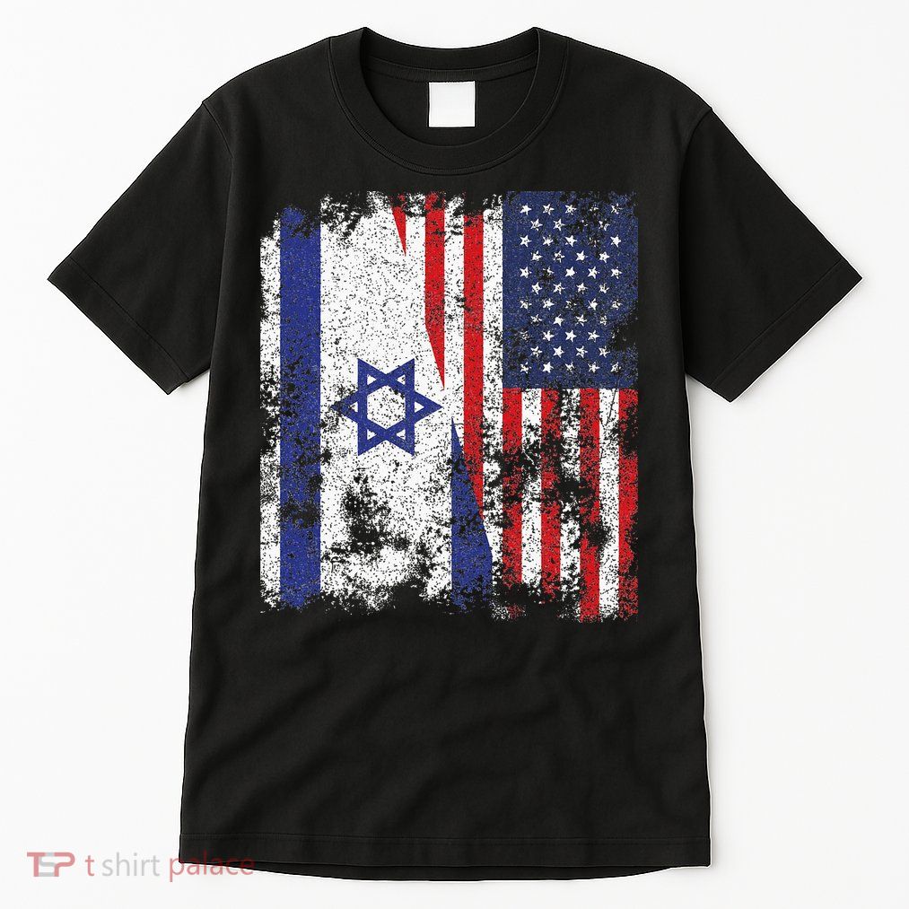 Israel USA Flag Distressed Half American Tall T-Shirt