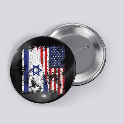 Israel USA Flag Distressed Half American Button