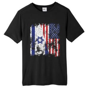 Israel USA Flag Distressed Half American Tall Fusion ChromaSoft Performance T-Shirt