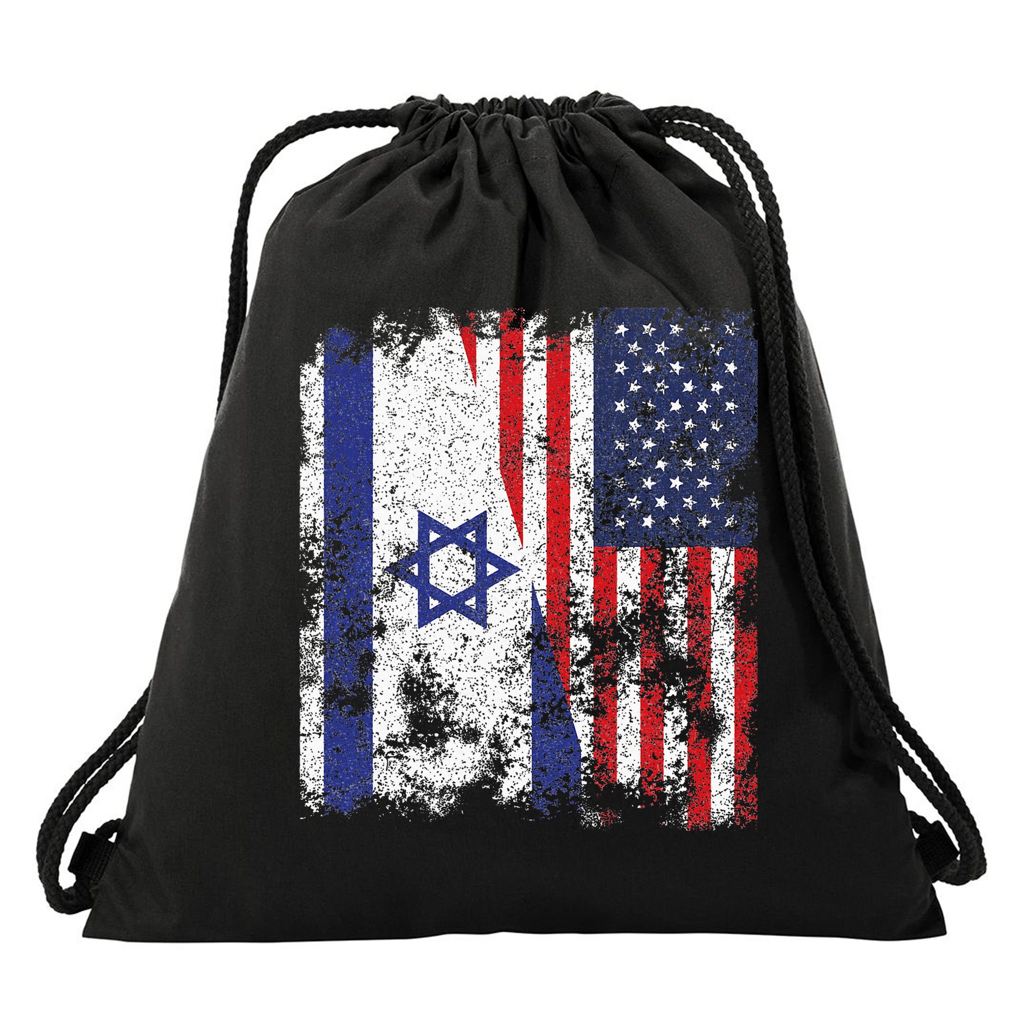 Israel USA Flag Distressed Half American Drawstring Bag