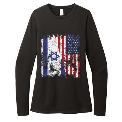 Israel USA Flag Distressed Half American Womens CVC Long Sleeve Shirt