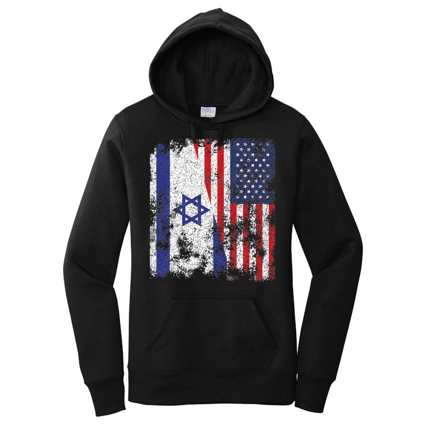 Israel USA Flag Distressed Half American Women's Pullover Hoodie