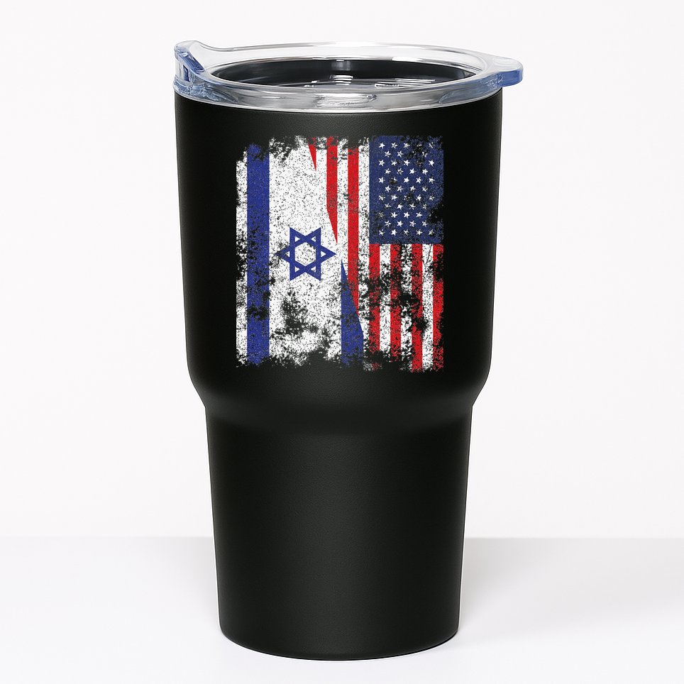 Israel USA Flag Distressed Half American Tumbler