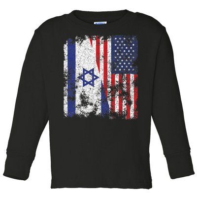 Israel USA Flag Distressed Half American Toddler Long Sleeve Shirt