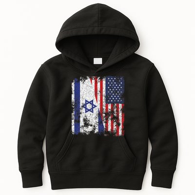 Israel USA Flag Distressed Half American Kids Hoodie