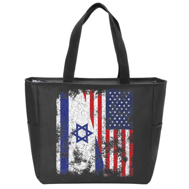 Israel USA Flag Distressed Half American Zip Tote Bag