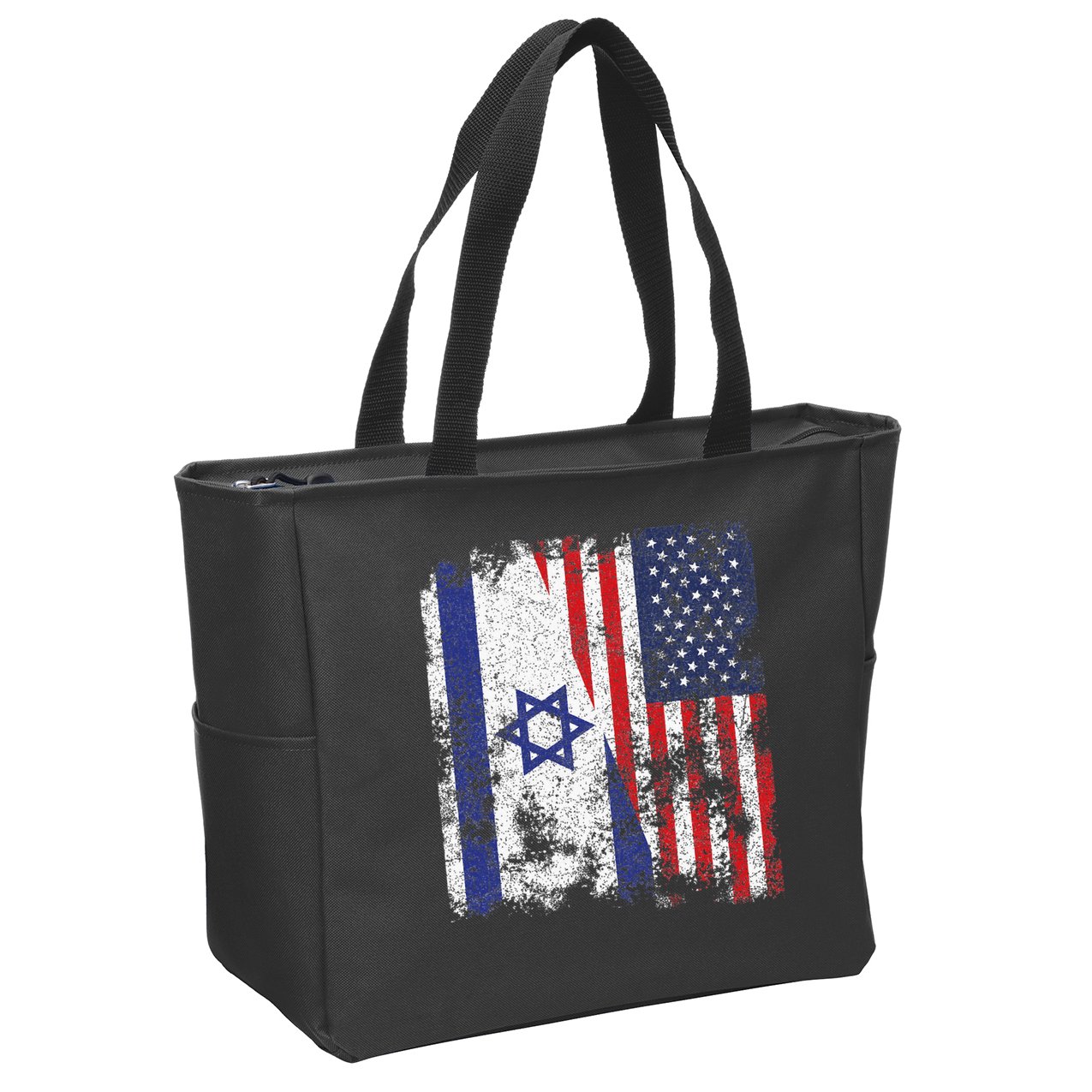 Israel USA Flag Distressed Half American Zip Tote Bag
