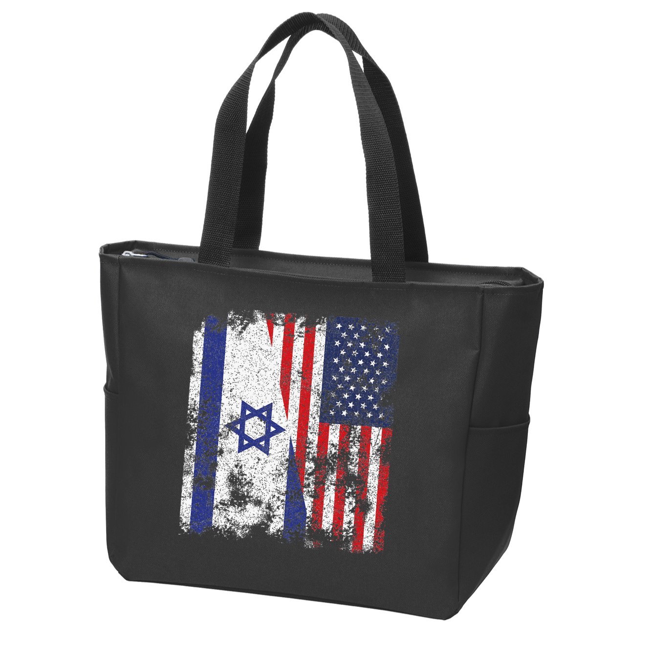 Israel USA Flag Distressed Half American Zip Tote Bag