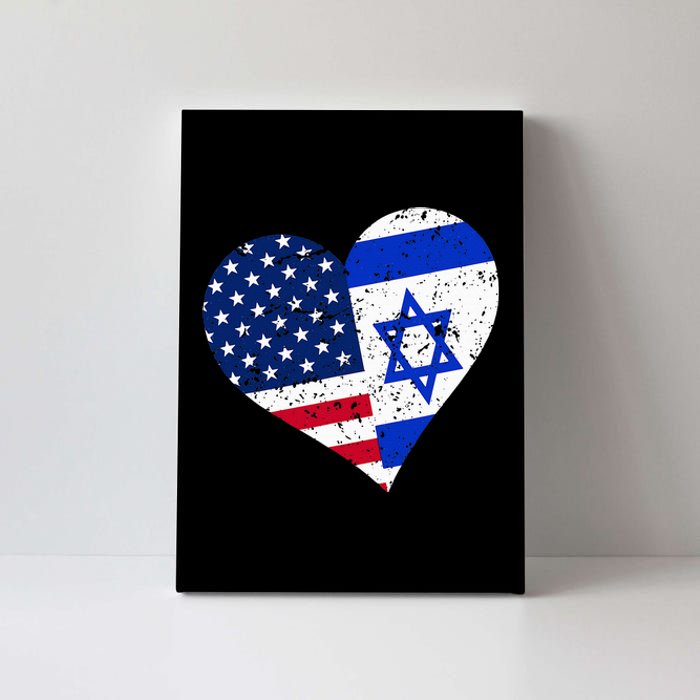 Israel USA Heart Distressed Israeli American Flag Canvas