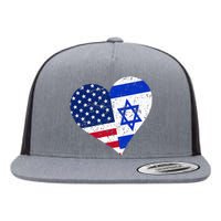 Israel USA Heart Distressed Israeli American Flag Flat Bill Trucker Hat