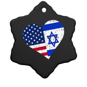 Israel USA Heart Distressed Israeli American Flag Ceramic Star Ornament