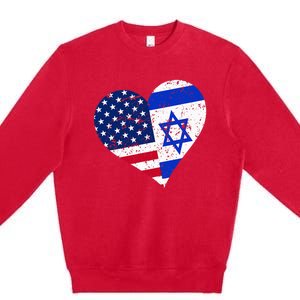 Israel USA Heart Distressed Israeli American Flag Premium Crewneck Sweatshirt