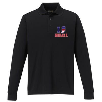 Indiana Usa Patriotic Usa Flag I Love Indiana Gift Performance Long Sleeve Polo