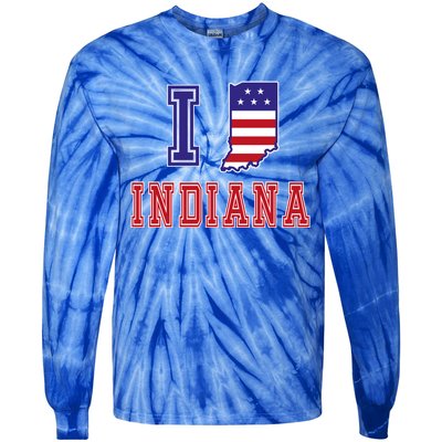 Indiana Usa Patriotic Usa Flag I Love Indiana Gift Tie-Dye Long Sleeve Shirt