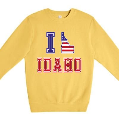 Idaho Usa Patriotic Usa Flag I Love Idaho Gift Premium Crewneck Sweatshirt