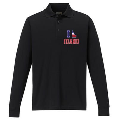 Idaho Usa Patriotic Usa Flag I Love Idaho Gift Performance Long Sleeve Polo