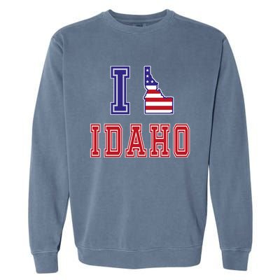 Idaho Usa Patriotic Usa Flag I Love Idaho Gift Garment-Dyed Sweatshirt