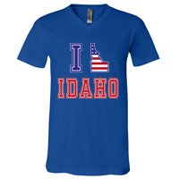 Idaho Usa Patriotic Usa Flag I Love Idaho Gift V-Neck T-Shirt