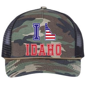 Idaho Usa Patriotic Usa Flag I Love Idaho Gift Retro Rope Trucker Hat Cap